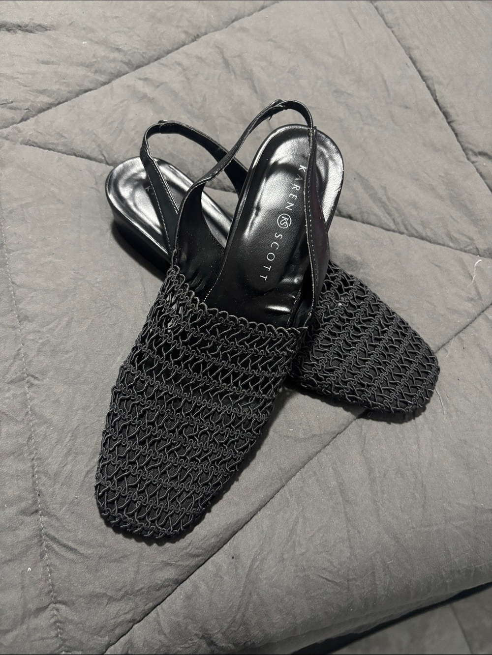Karen Scott Black Woven Slingback Mules
